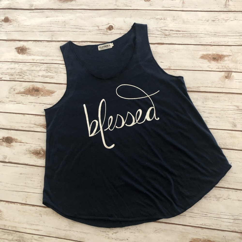 NWOT Navy “Blessed” Tank. Large